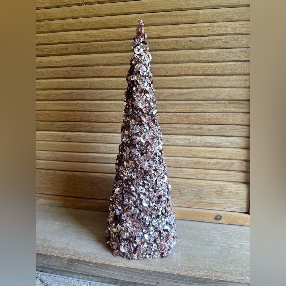 Glittering Sequin Holiday Cone Tree - Pink